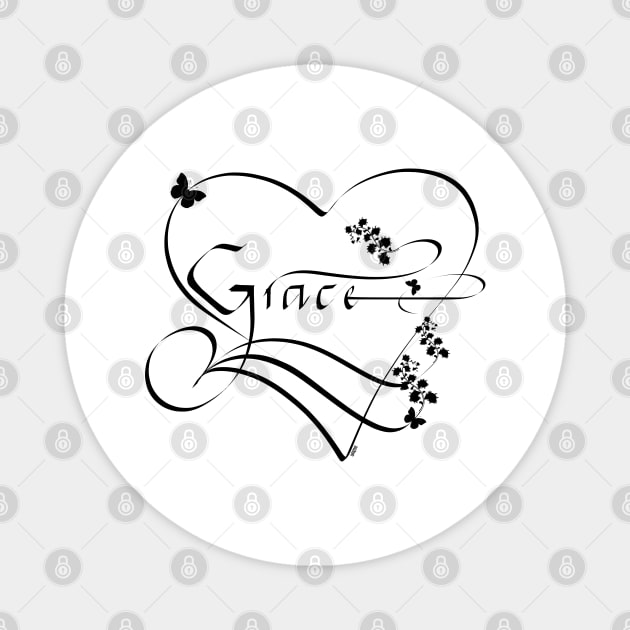 Grace, calligrahpy, female name, black font Magnet by AhMath